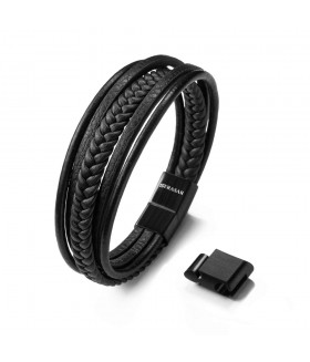 LEATHER BRACELET BRAID BLACK